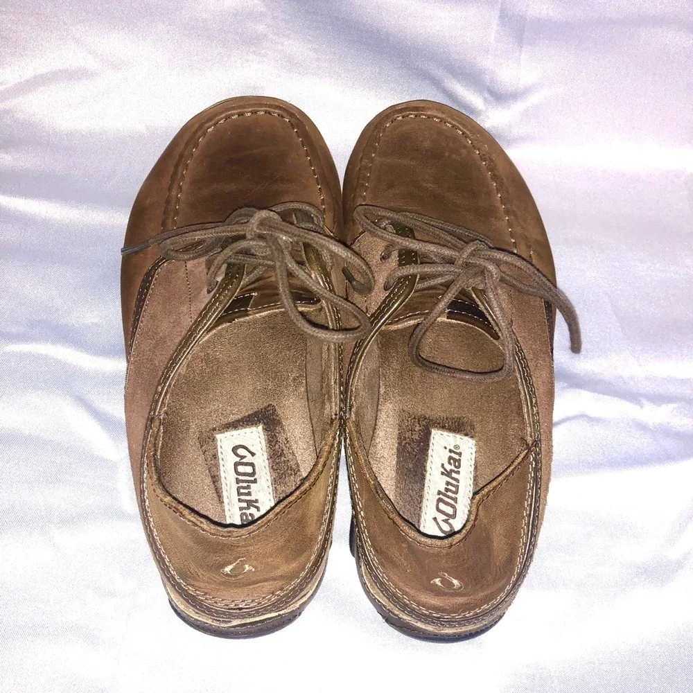 OLUKAI KUPA'A MENS BROWN LEATHER/SUEDE LACE OXFORD